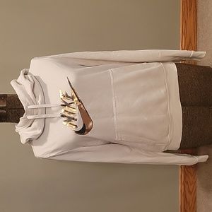 Nike white hoodie, reflective gold writing